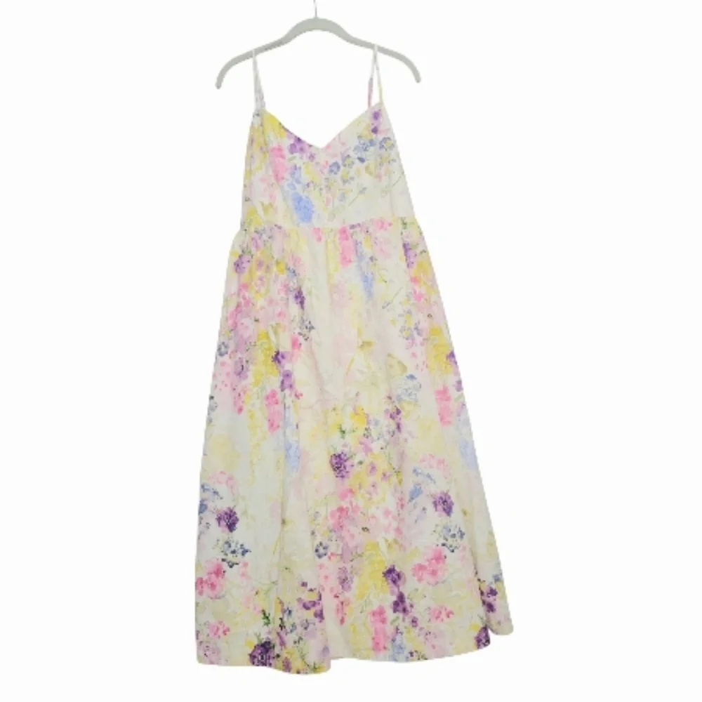 H&M Linen & Cotton Blend Floral Midi Dress Garden Tea Party Feminine Pastel XL - Picture 6 of 14